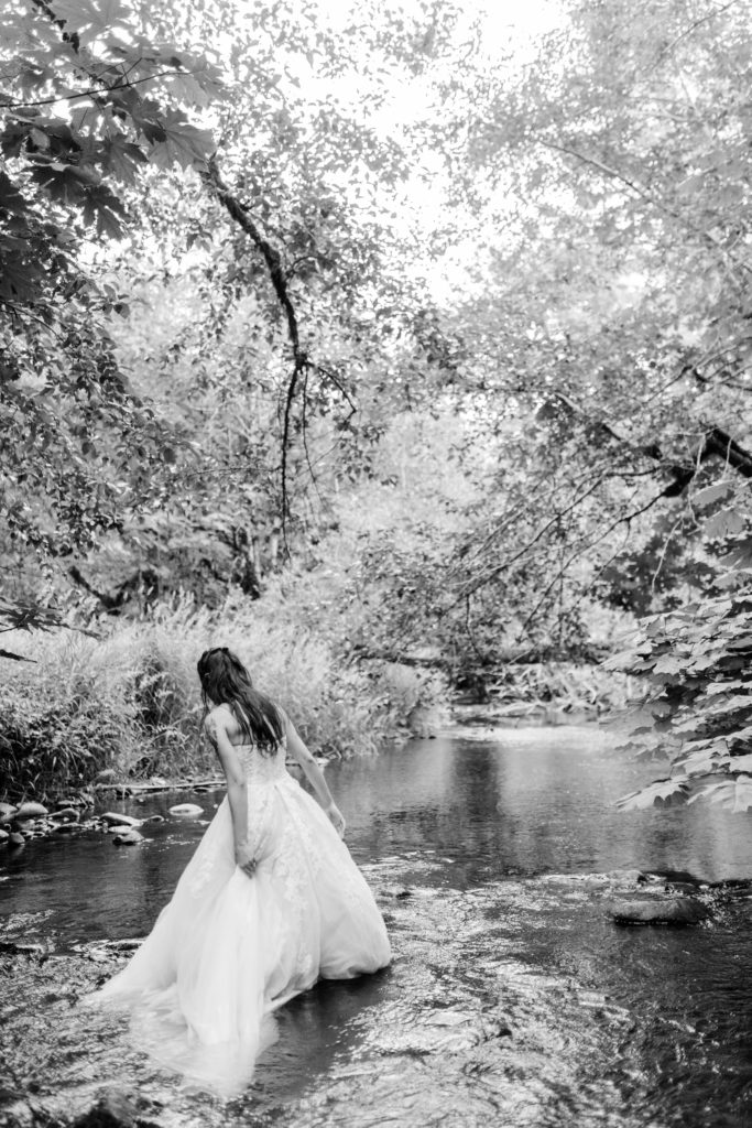 Bridal portrait in river