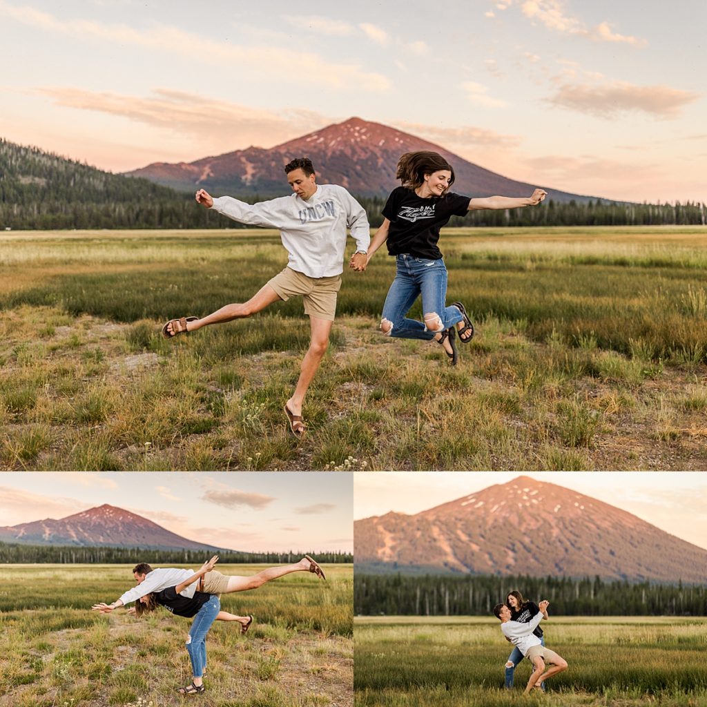 Couple playing in the field at Sparks Lake